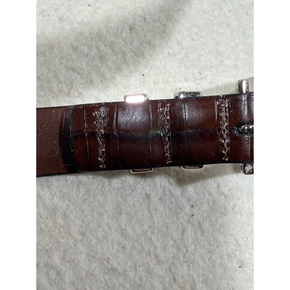 Torino Calfskin Croc Embossed Belt Brown Leather Dress Italian Quiet Luxury 46